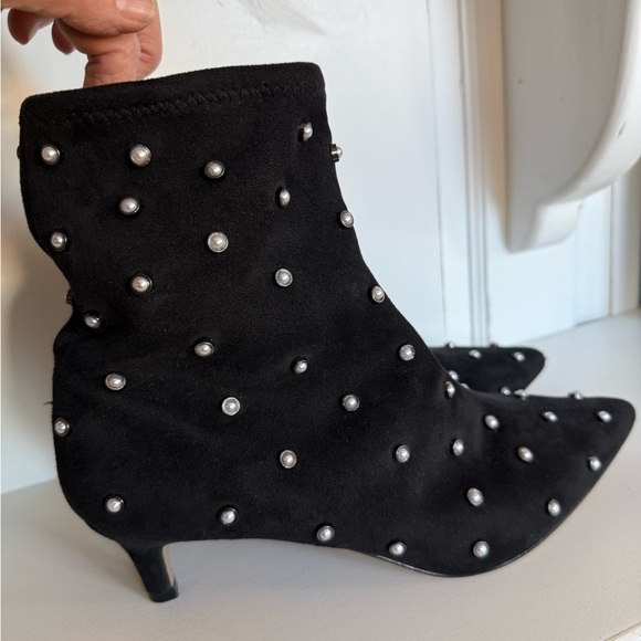 Louis et Cie- kitten Black bootie pearl studs in gold setting 10 42 leather sole - Picture 4 of 13